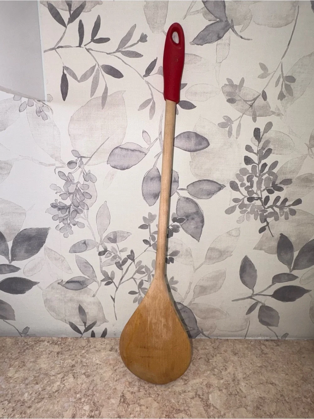 Wooden Cooking Spoon with Red Grip - Classic Kitchen Utensil